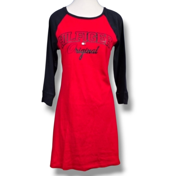 TOMMY HILFIGER | 100% COTTON CREW NECK QUARTER SLEEVE CASUAL SHIRT DRESS - Picture 2 of 16